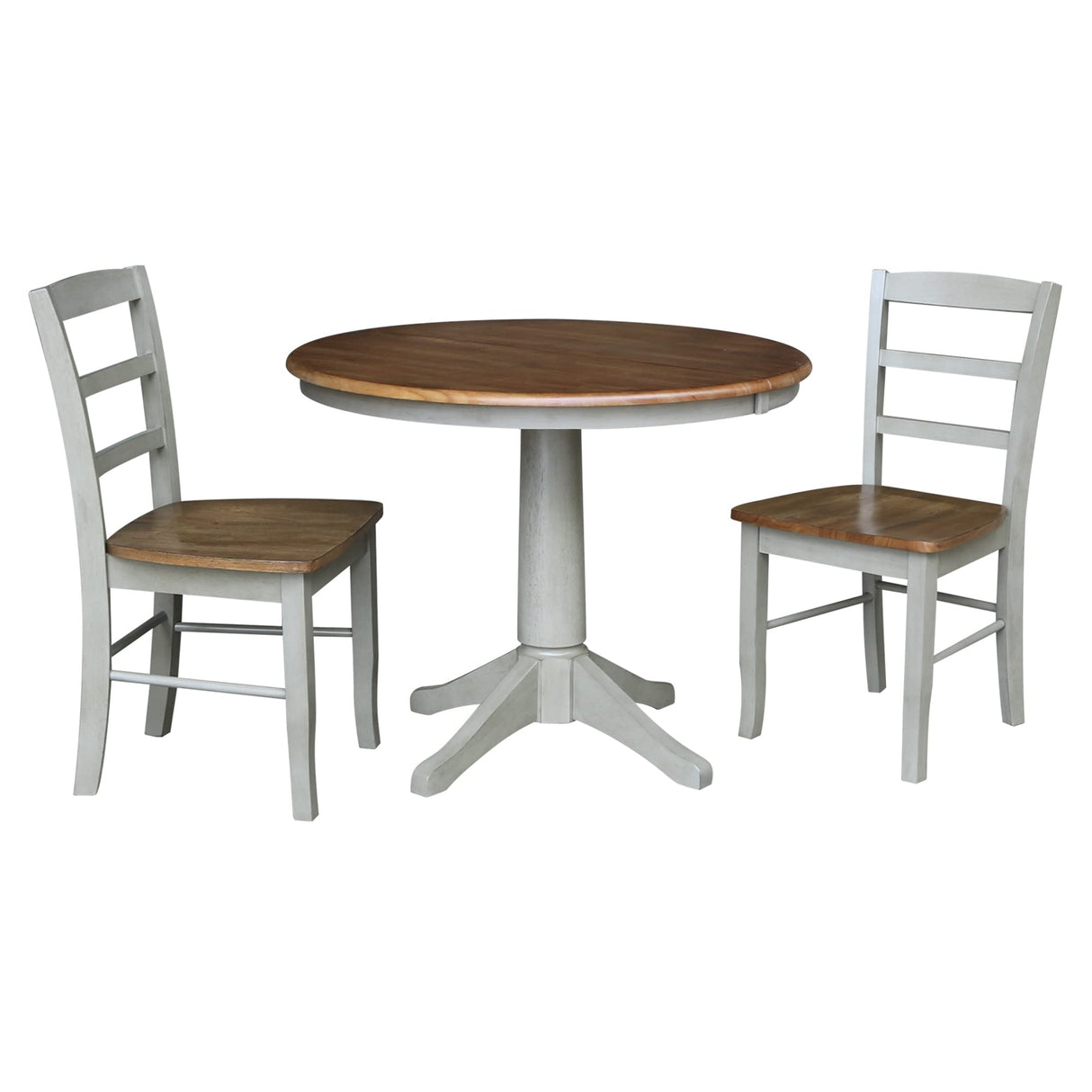 IC International Concepts Set of 3 pcs-36 Round Extension Dining 2 Table and Chairs, Distressed Hickory/Stone IC International Concepts