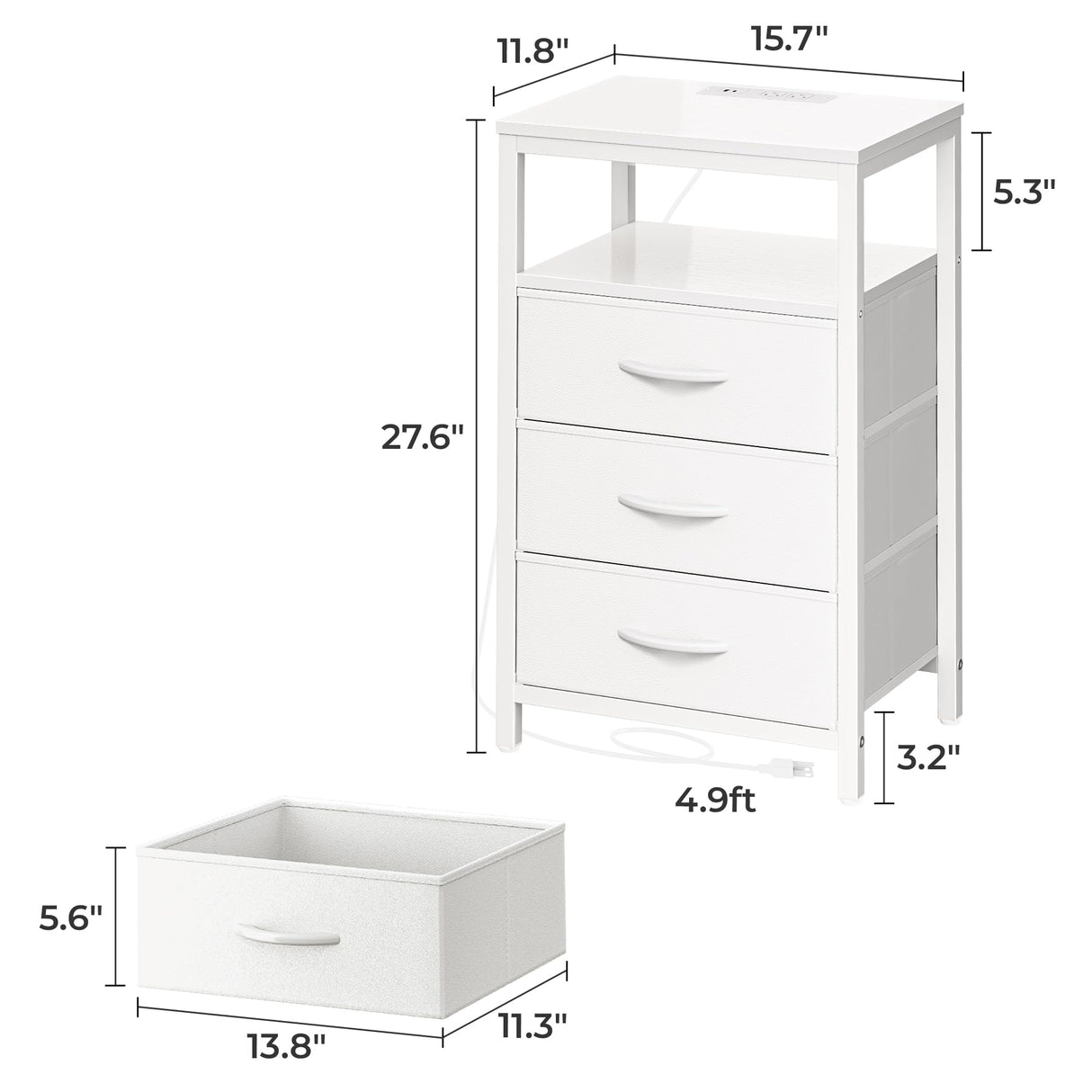 Huuger Nightstand with Charging Station, 27.6 Inch Side Table with Drawers, PU Leather Finish, End Table Bedside Table with USB Ports and Outlets, Night Stand for Bedroom, White Huuger