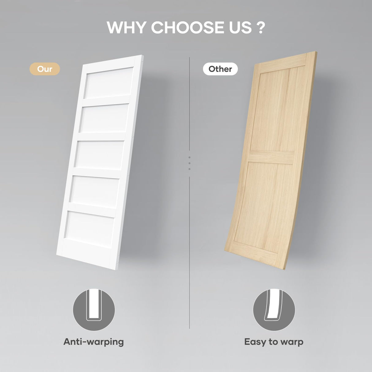 ROYMELO 30x84 Inch White Sliding Barn Door Slab with 5.5ft Hardware Kit Included, 5-Panel, MDF Wood Panel Covered with Water-Proof Scratch-Proof PVC Surface, Simple DIY Assembly ROYMELO