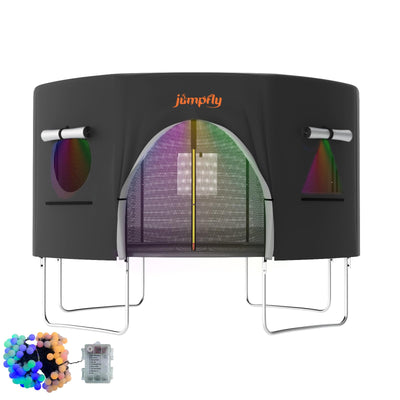 jumpfly 12FT Trampoline Tent for Kids,Fit for 8 Straight Poles Round Trampoline,Trampoline Shade Cover with LED Light,Outdoor Trampoline Accessories Canopy,Sunscreen Clubhouse,Anti-Tear,Camping,Black