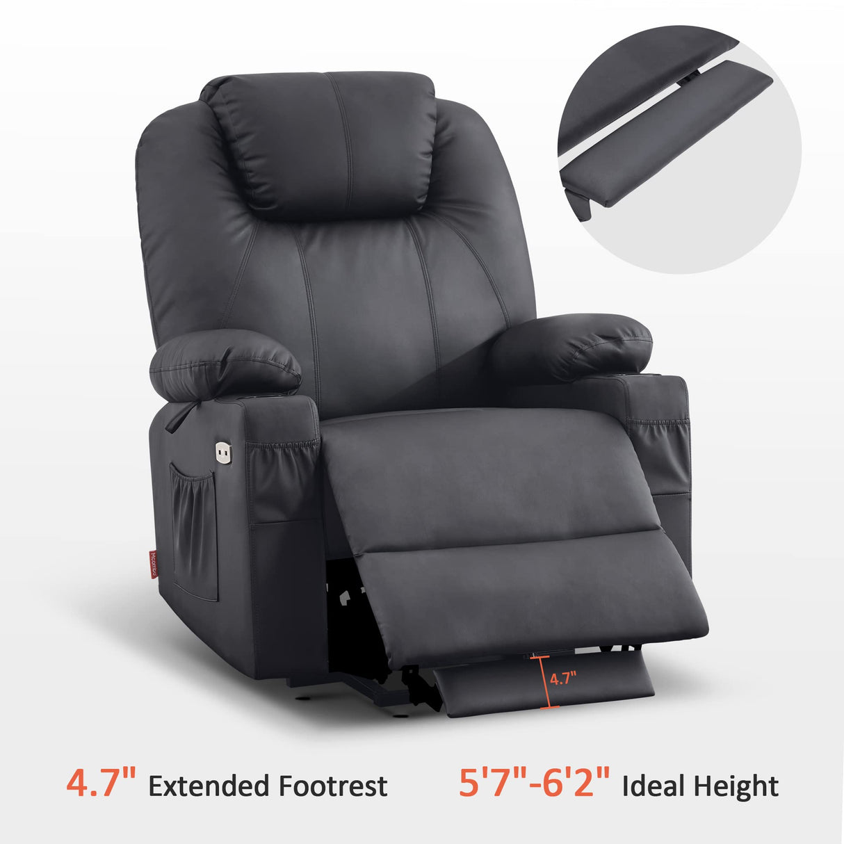 MCombo Large Power Lift Recliner Chair with Massage and Heat for Tall Elderly People, 3 Positions, Cup Holders, and USB Ports, Faux Leather 7516 (Large, Black) MCombo