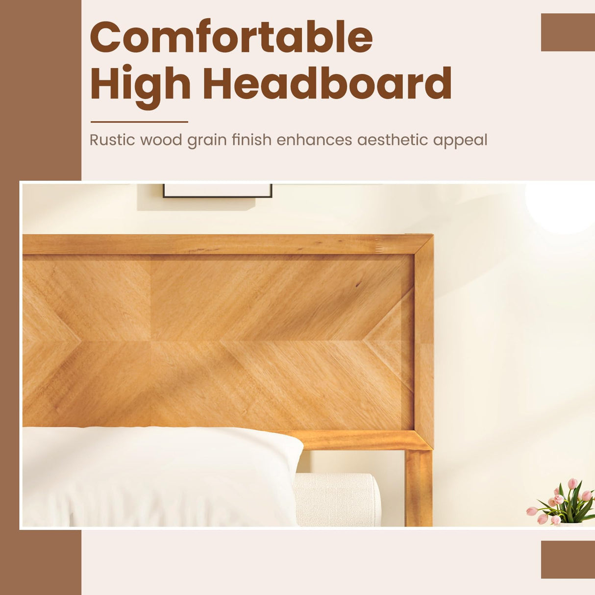 Giantex Wood Twin Bed Frames with Headboard, Solid Acacia Wood Platform Bed with 12 Strong Wooden Slat Support, Scandinavian Style Art Deco Twin Size Bed Frame, No Box Spring Needed, Rustic Brown Giantex