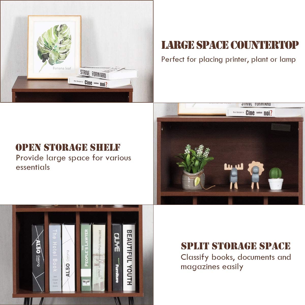 Giantex Record Player Stand, Turntable Stand Holds up to 150 Albums, Mid-Century Vinyl Storage Cabinet Table with Metal Legs, Record Player Holder End Table for Bedroom Living Room, Brown Giantex