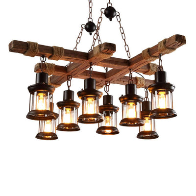 Farmhouse Chandelier Wood Hanging Pendant Lighting Vintage Ceiling Light Fixture 8 Heads for Bar Coffee Dining Table Kitchen Island Bar Easy to Install