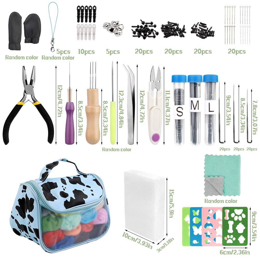228 Pcs Needle Felting Kit Wool Felting Tools for Beginner 50 Colors Wool Roving Starter Felting Kit with Felting Needles Foam Mat Needle Felting Supplies Storage Bag for DIY Craft Making JUPEAN