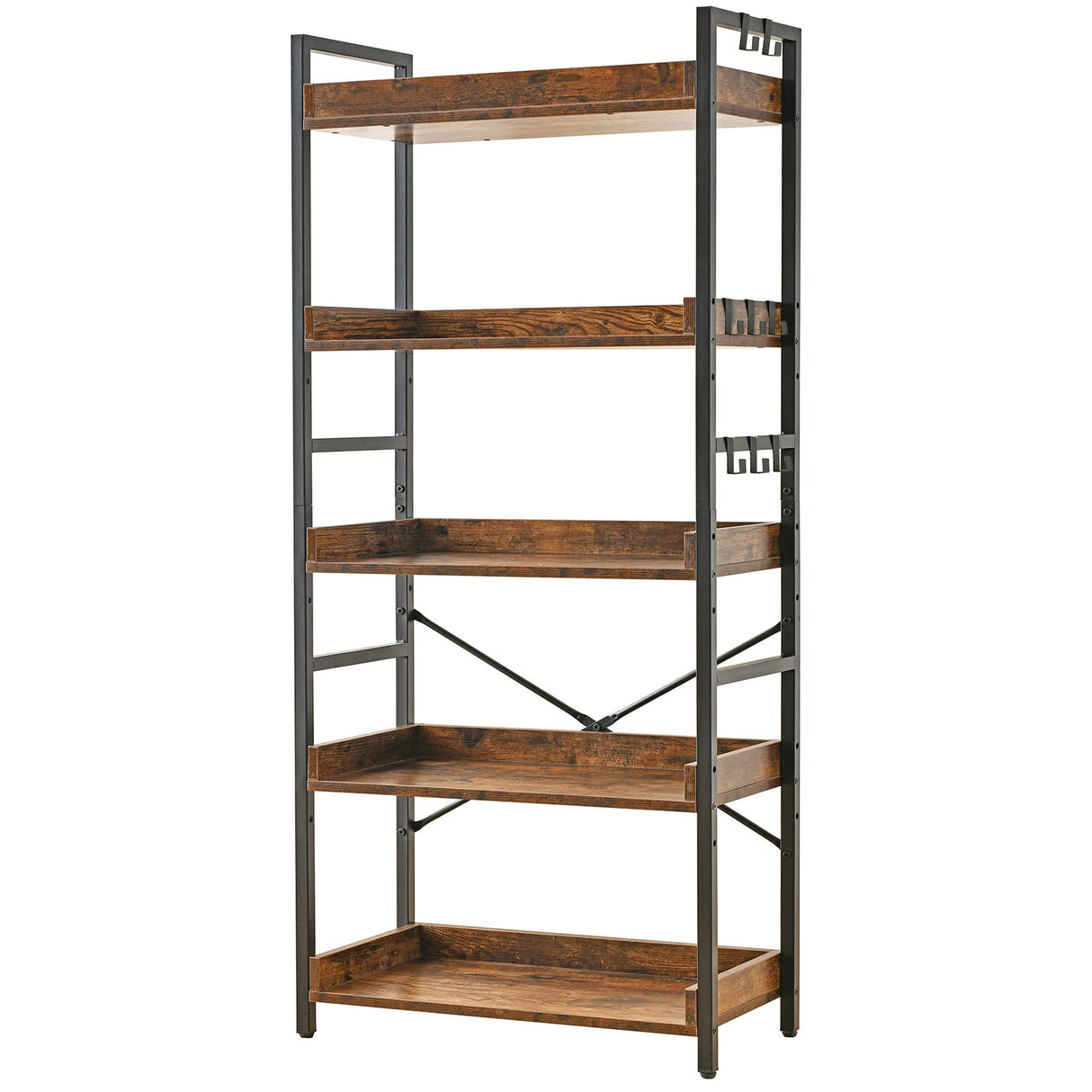 HCHQHS Rustic Brown 5-Tier Adjustable Open Bookcase with Industrial Metal Accents HCHQHS