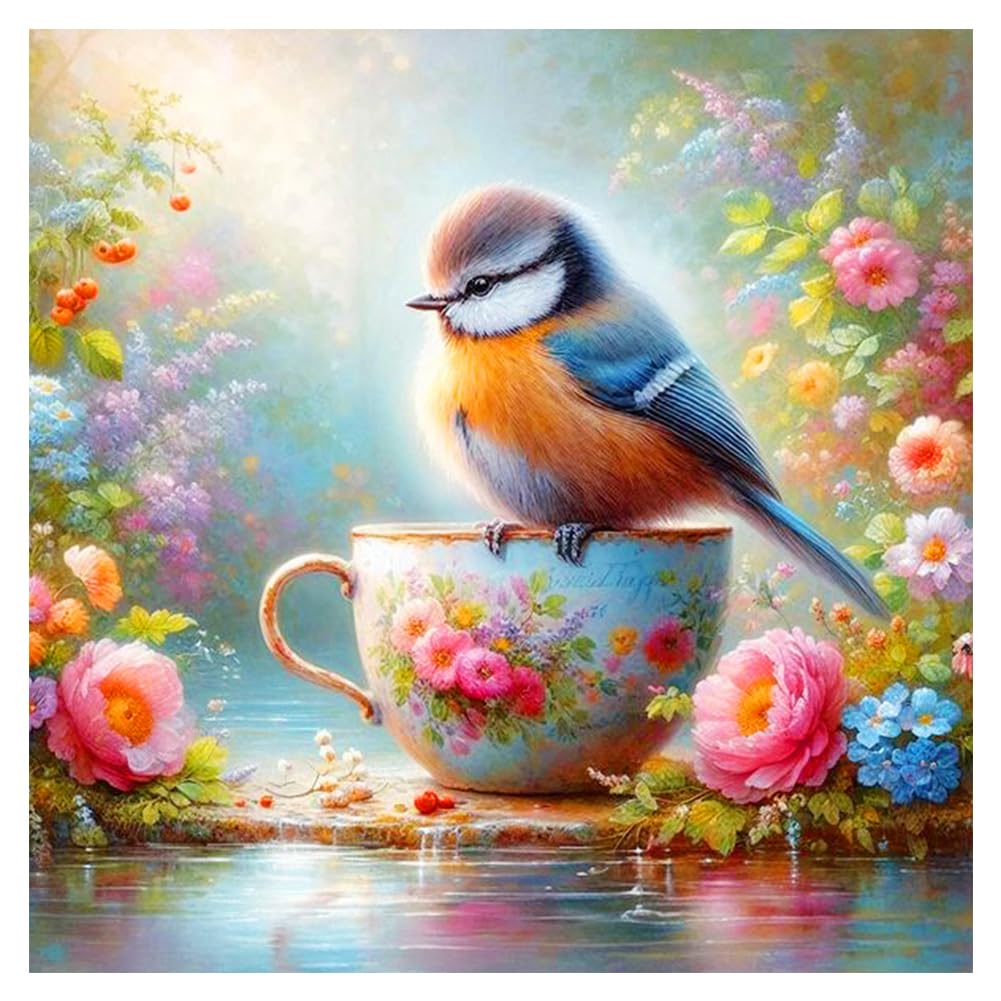 FHBUBPUP 5D Bird Diamond Painting Kits for Adults, Flowers Diamond Art Kits for Beginners, DIY Full Drill Round Diamond Dot Gem Art, Craft Gift Suitable for Home Wall Decoration 12×12Inch FHBUBPUP