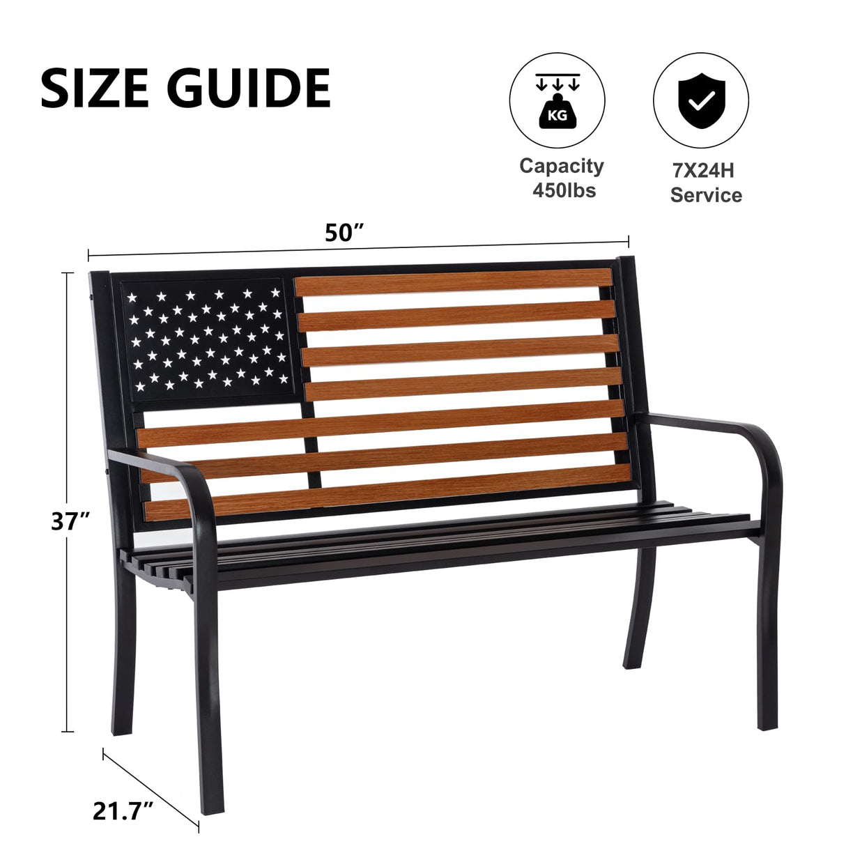 ππππ₯π’ππ¬ππ₯π¨π§ 50β Outdoor Bench Garden Bench with American Flag Style, Sturdy Cast Iron Metal Frame Patio Park Bench for Porch Yard Lawn Deck Park Attliasalon