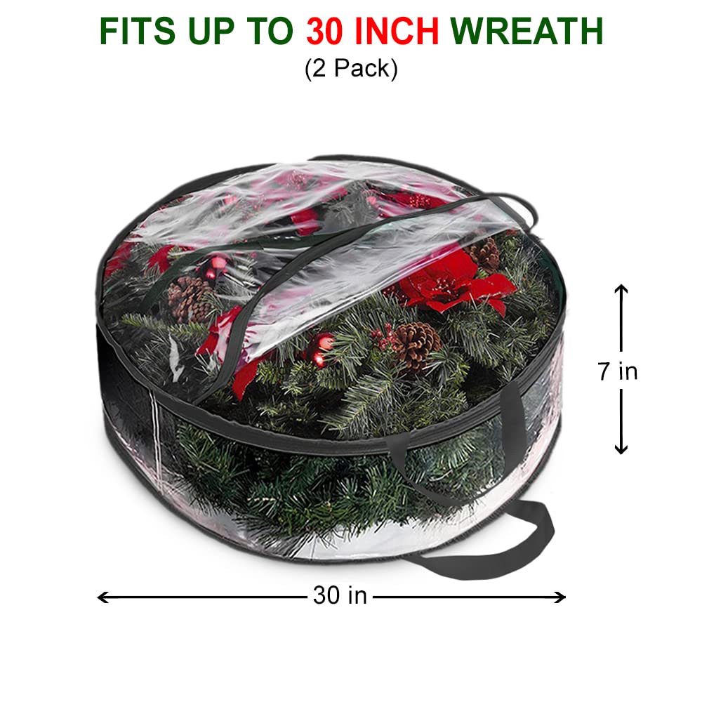 ProPik Christmas Wreath Storage Bag 30" - 2 Pack Clear Christmas Wreath Storage Container- Garland Holiday Artificial Wreath Storage Holder –Water Proof Transparent Clear PVC (30 Inch, Black) ProPik