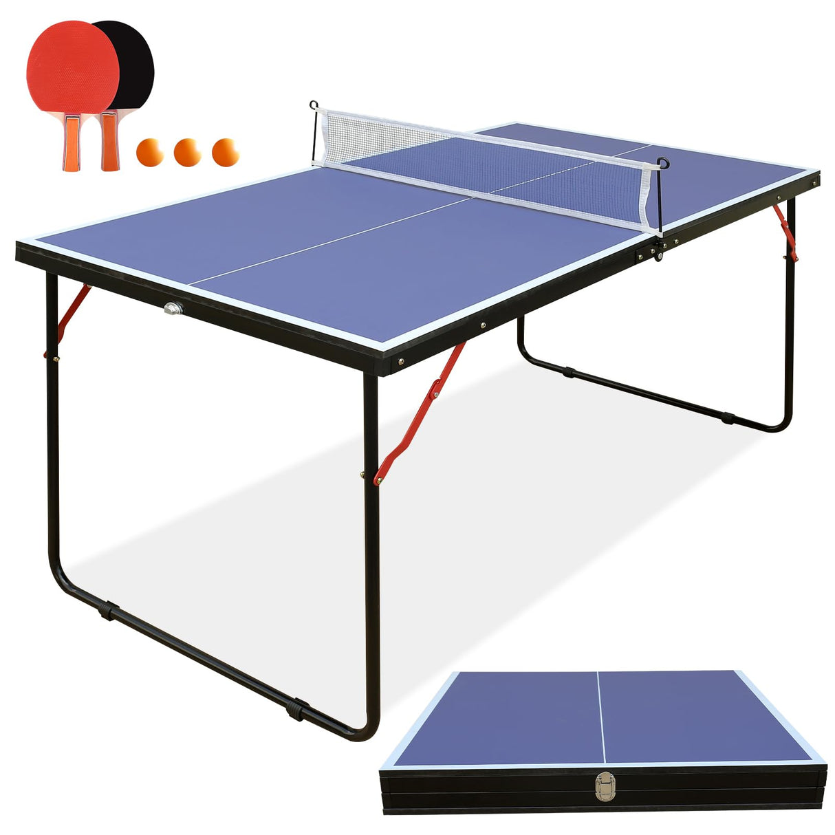 Zevemomo Portable Table Tennis Table, Foldable Ping Pong Game Set for Indoor/Outdoor, Ping Pong Table Top with Net, 2 Paddles and 3 Balls, Table Tennis Set 10 Minute Quick & Easy Assembly Zevemomo