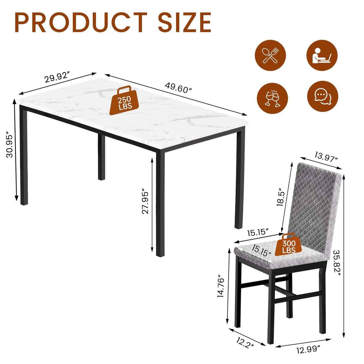 Recaceik 7 Piece Dining Table Set for 6 with Chairs of Velvet Foam, Faux Marble Kitchen Dining Table Set for Small Space, Living Room, Apartment (Grey) Recaceik