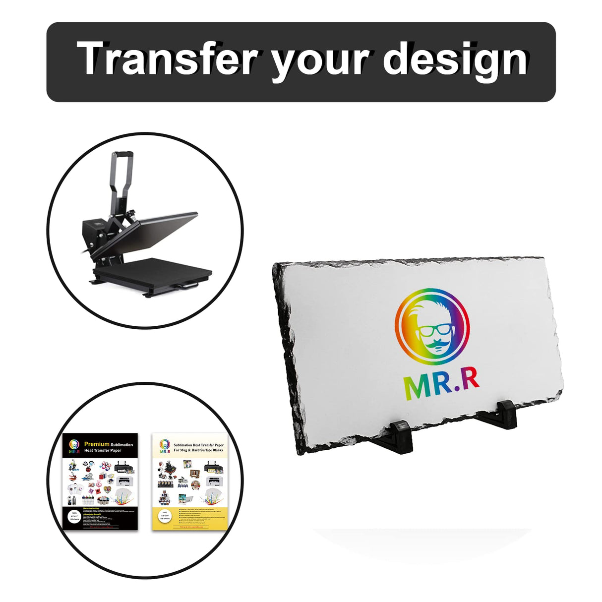 MR.R Sublimation Blank Rectangular Rock Slate Photo Plaque Picture Frame, Customized Photo Frame Novelty For Wedding,Birthday,Baby Birth (12x22cm) MR.R