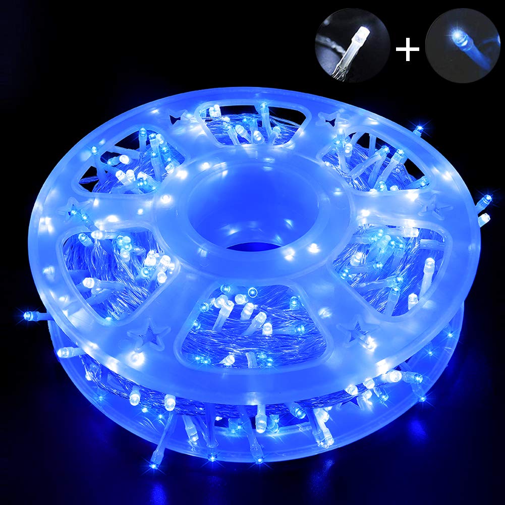 MYGOTO led String Lights 500LED 165ft Indoor/Outdoor Fairy String Lights 30V 8 Modes Christmas Lights for Home, Christmas Tree, Wedding Party, Room,Wall Decoration, Indoor&Outdoor(Blue+White) MYGOTO