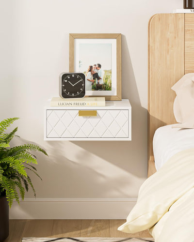 Aienvey Floating nightstand, Floating Shelf with Drawer, Wall Mounted Nightstand, Floating Bedside Table (White Diamond)