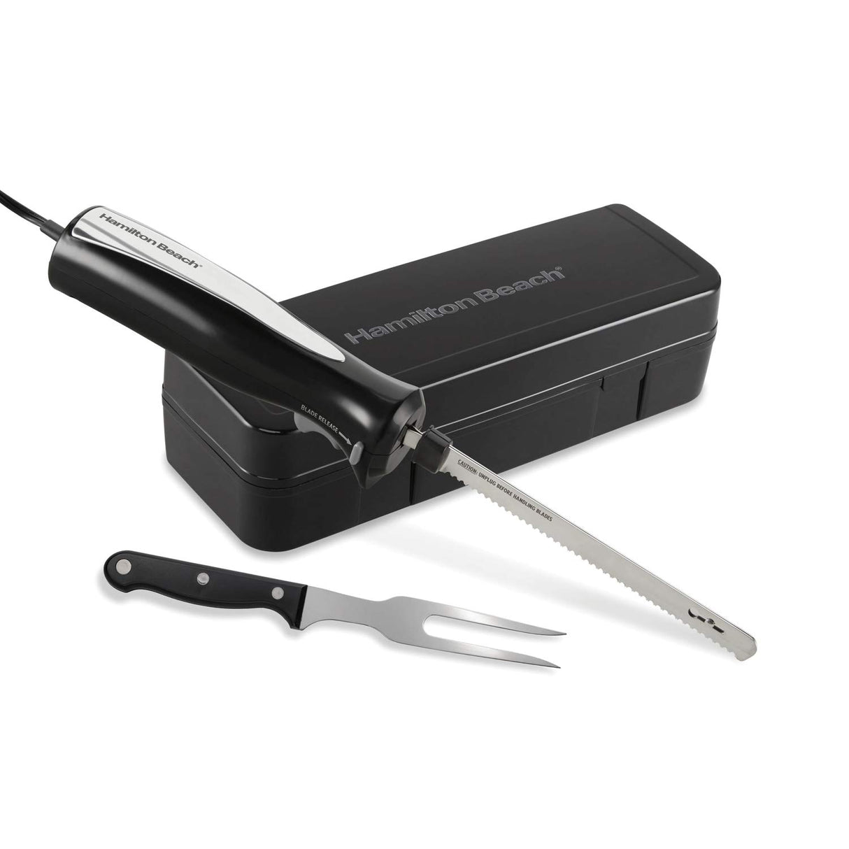 Hamilton Beach Set Electric Carving Knife for Meats, Poultry, Bread, Crafting Foam and More, Storage Case and Serving Fork Included, Black (74277) Hamilton Beach
