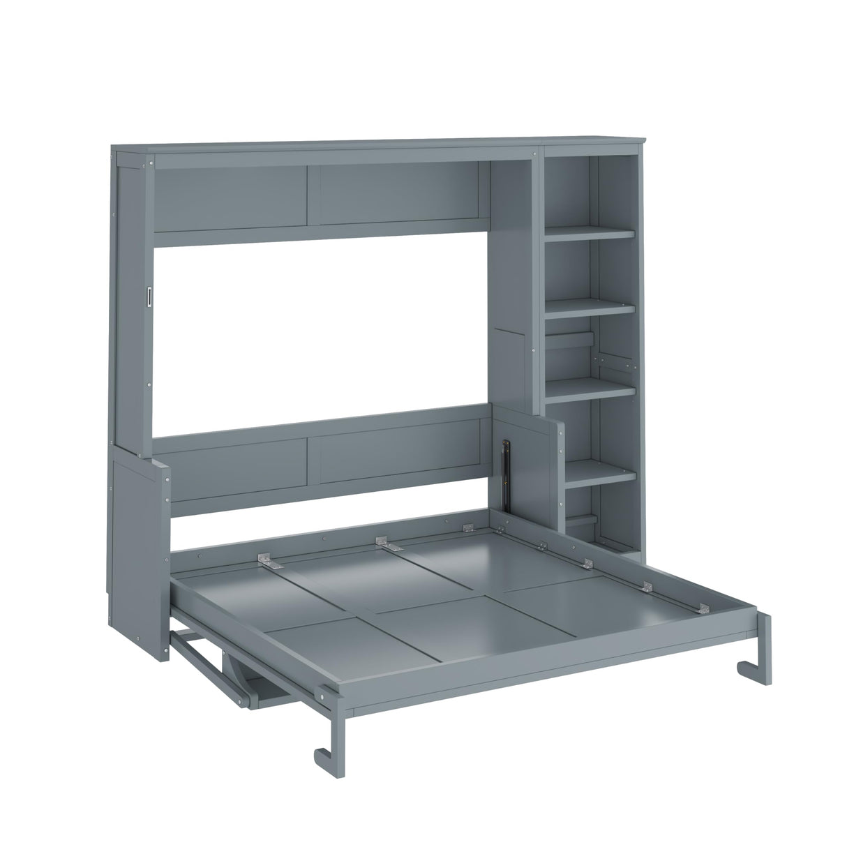 Merax Queen Size Murphy Bed with Desk and Bookshelf, Space-Saving Design Foldable Wall Bed, Fold into The Wall, Pine Wood Platform Bed Frame for Small Spaces Studio Study Office Guest Room, Gray Merax