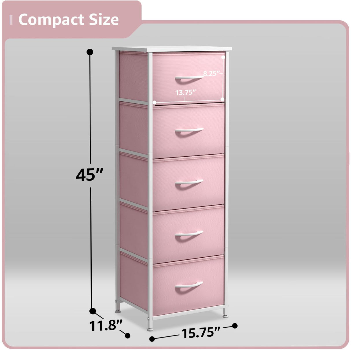 Sorbus Fabric Dresser for Kids Bedroom - Chest of 5 Drawers, Tall Storage Tower, Clothing Organizer, for Closet, for Playroom, for Nursery, Steel Frame, Fabric Bins - Wood Handle (Pink) Sorbus