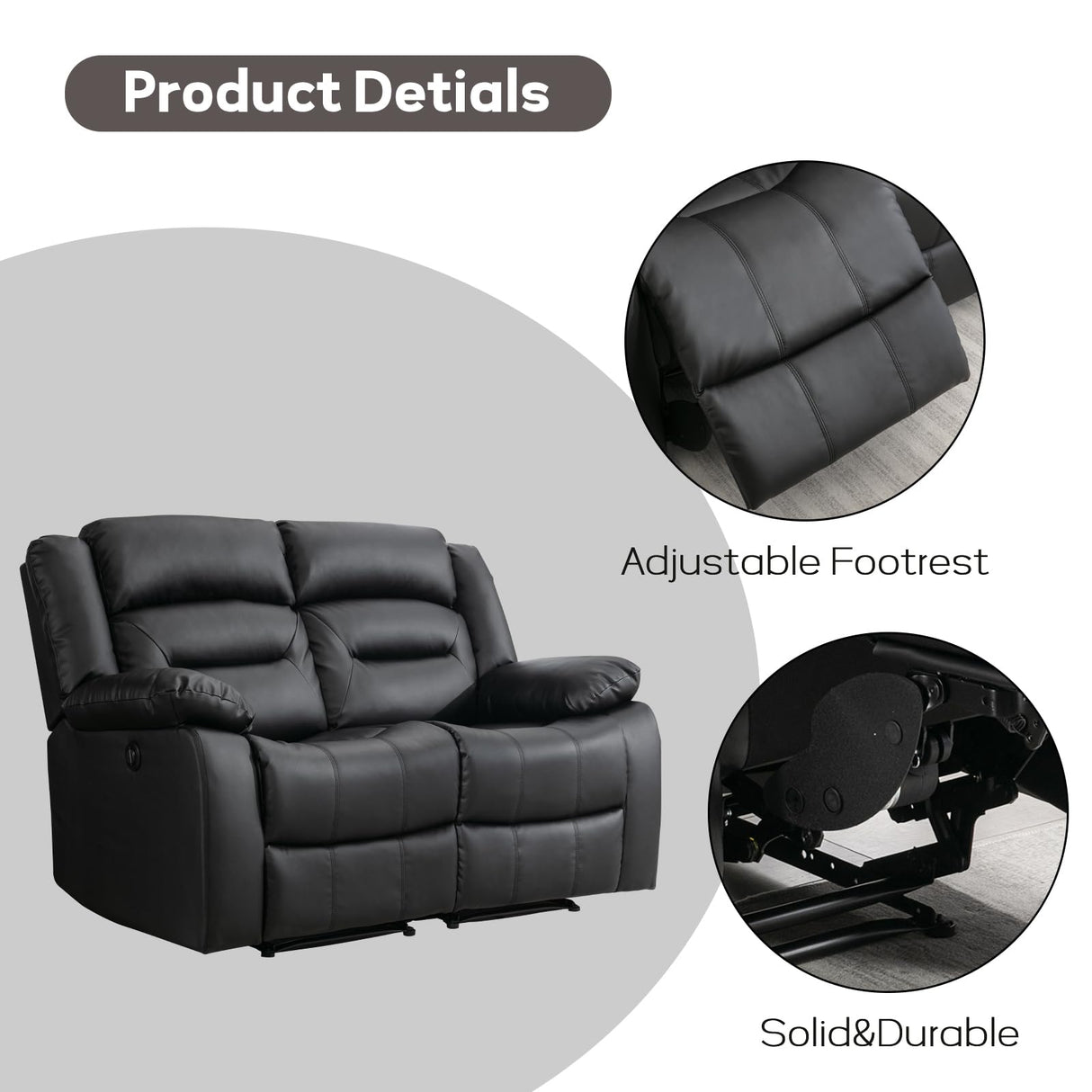 EBELLO Faux Leather Power Loveseat Recliner, Electric Reclining Sofa Chair, Overstuffed Comfortable Armrest Couch Set for Living Room, Bedroom Furniture, Meeting Room, Black (Loveseat) EBELLO