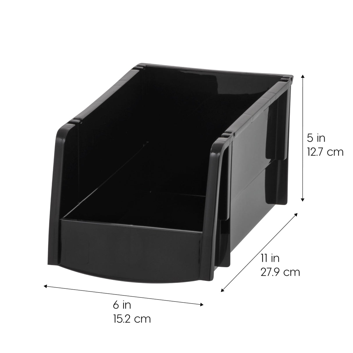 IRIS USA Medium Stackable Storage Bins, 8-Pack, 11"L x 6"W x 5"H, |Made in USA|, Plastic Open Front Shelf Bin for Organizing Parts, Hardware, Tools, Supplies, Garage Shelf, Pantry - Black IRIS USA