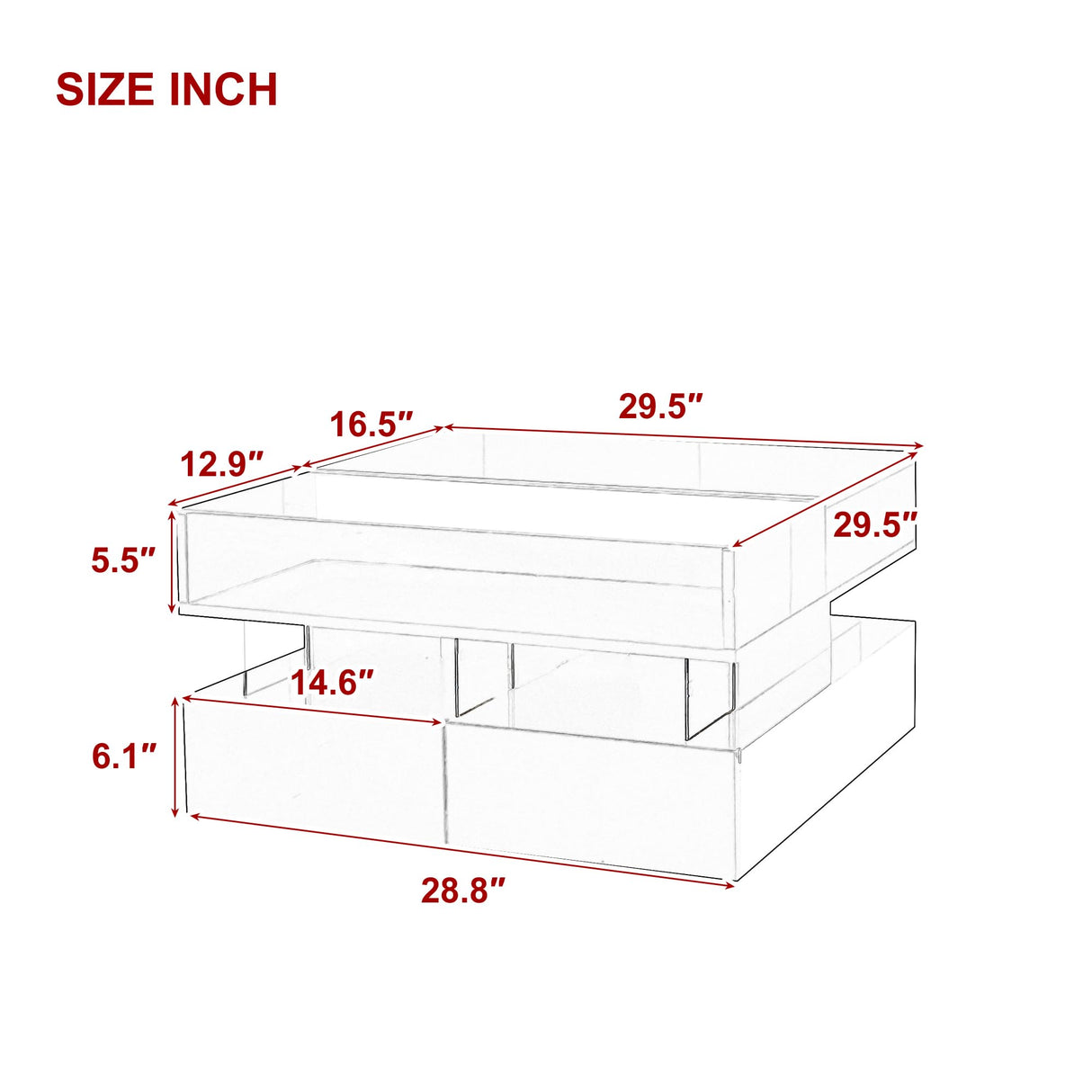Lift-Top Coffee Table with 2 Drawers, LED Lights Square Coffee Table with Glass Top and High-Gloss Finish, Hidden Space for Living Room, Party, Office, Reception (White-@R) Tdewlye