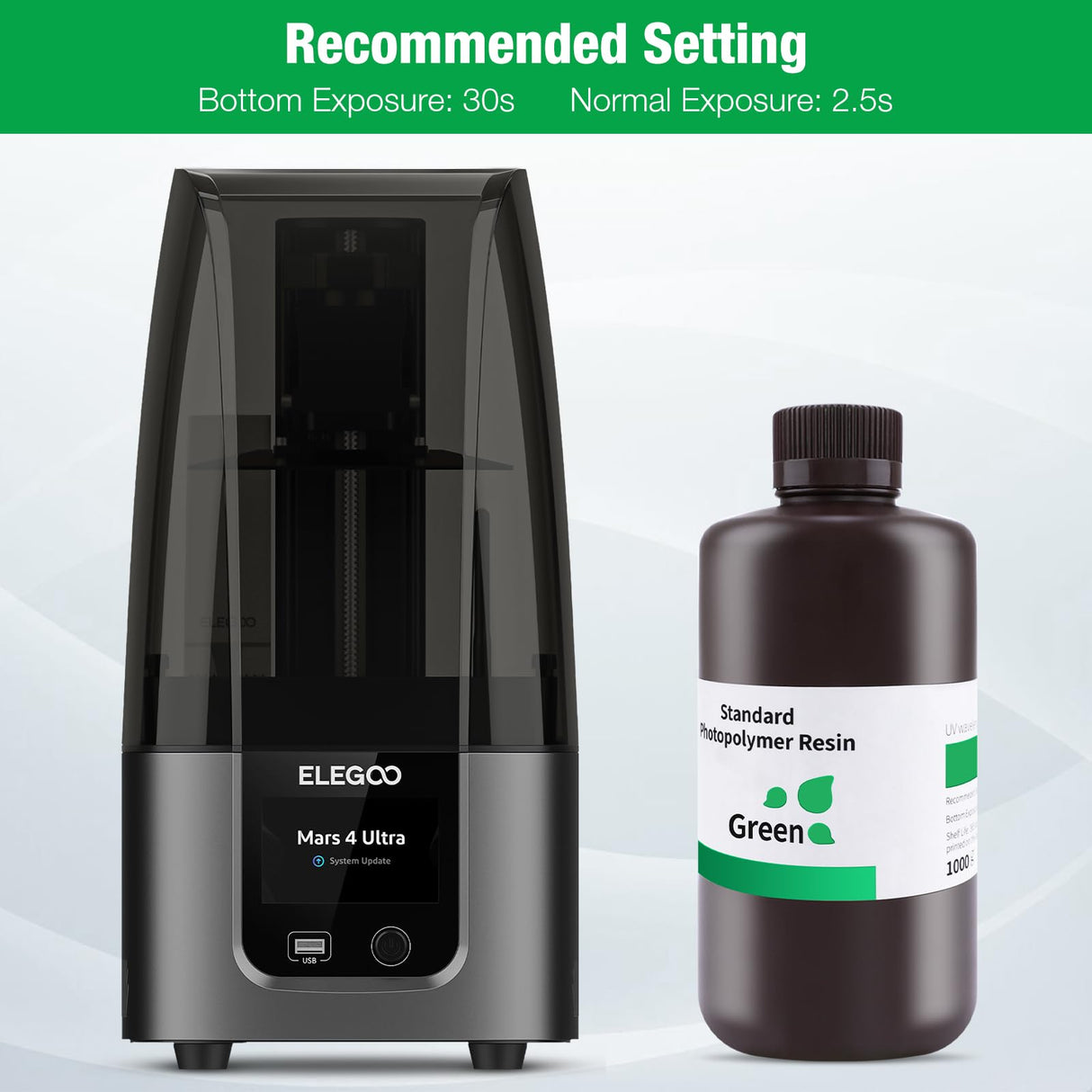 ELEGOO 3D Printer Resin, 405nm Fast UV Curing Standard Photopolymer Resin, High Precision, Non Toxic 3D Resin for Saturn 4/Saturn 3/Mars 5/Mars 4, LCD/MSLA/DLP 3D Printing, Clear Green 1000G Deeplee