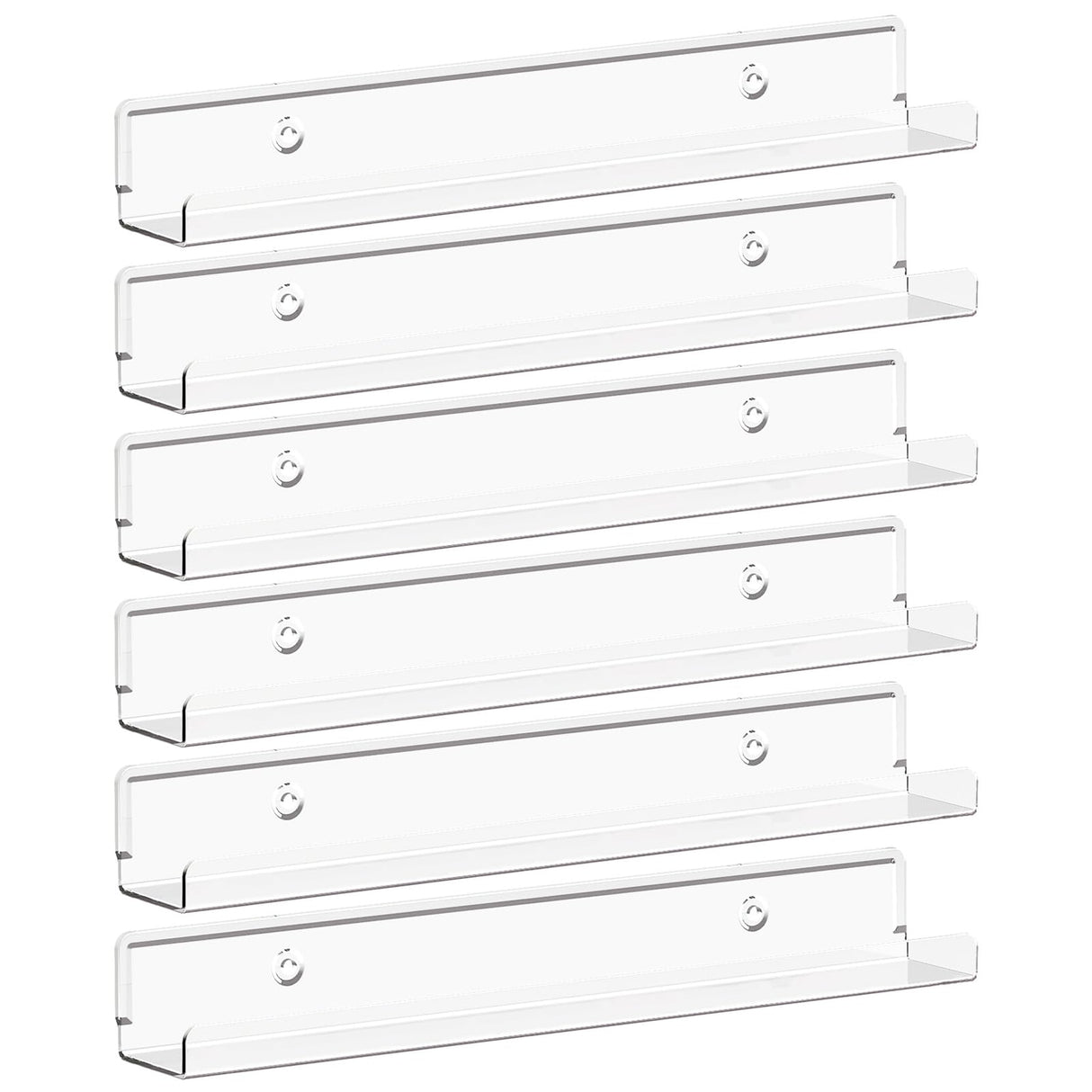 Lifewit Floating Shelves for Vinyl Record, 6 Pack 12" Clear Acrylic Wall Shelf Room Decor for Book/Photo/Picture/Makeup Display in Bedroom, Living Room, Bathroom Storage and Organization Lifewit