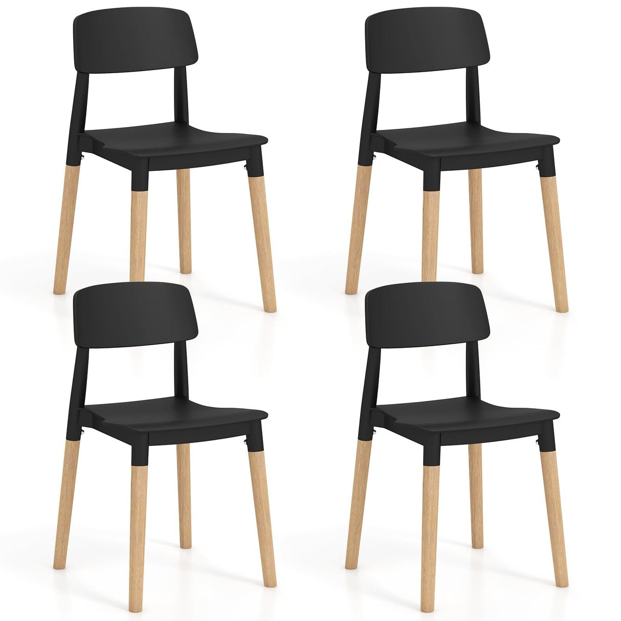 Giantex Wooden Dining Chairs Set of 4, Modern Dining Side Chairs Set w/Ergonomic Backrest, Wide Seat & Sturdy Wooden Legs, Armless Kitchen Chairs for Dining Room Living Room Restaurant Cafe (Black) Giantex