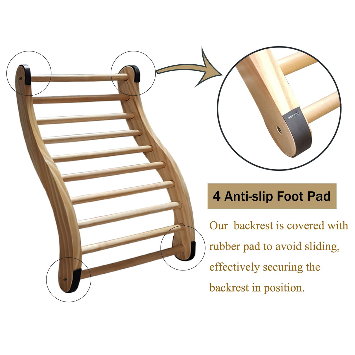 NUIBY Non-Toxic Cedar Sauna Backrest for Barrel or Infrared Sauna, with Felt Sauna Hat and Seat Pad, Anti-Slip Sauna Accessory (1 Pack) NUIBY