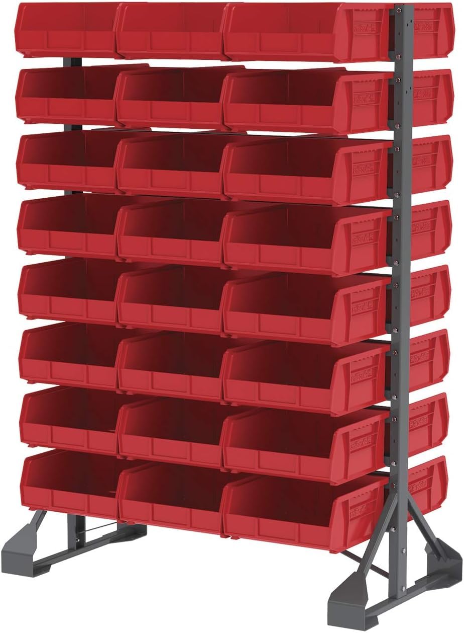 Akro-Mils 30235 AkroBins Plastic Storage Bins, Space-Saving Stackable Bins for Garage, Pantry, Craft Organization, 11" x 11" x 5", Red, 6-Pack Akro-Mils