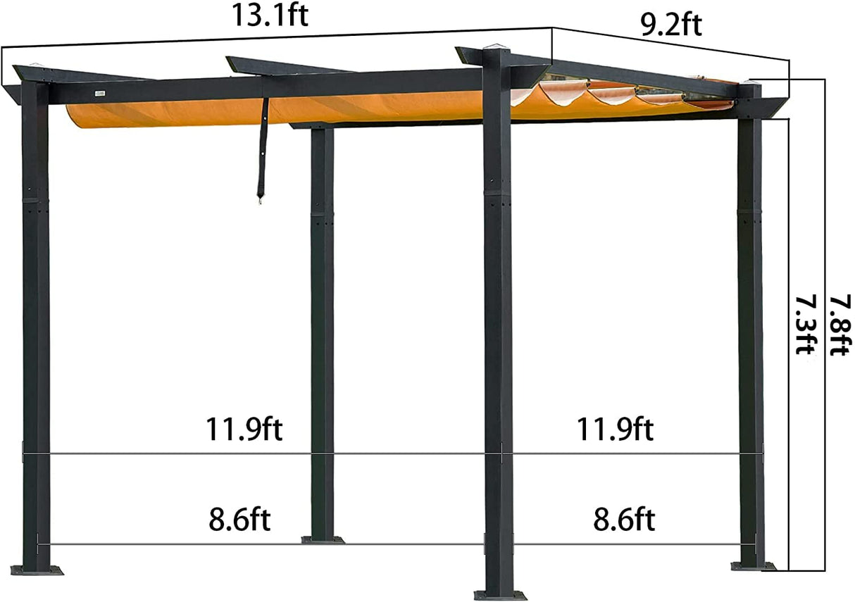 Domi 9’x13' Outdoor Retractable Pergola Against The Wall with Sun Shade Canopy, Pergolas and Gazebos Clearance, Patio Metal Canopy for Deck, Garden, Backyard domi outdoor living