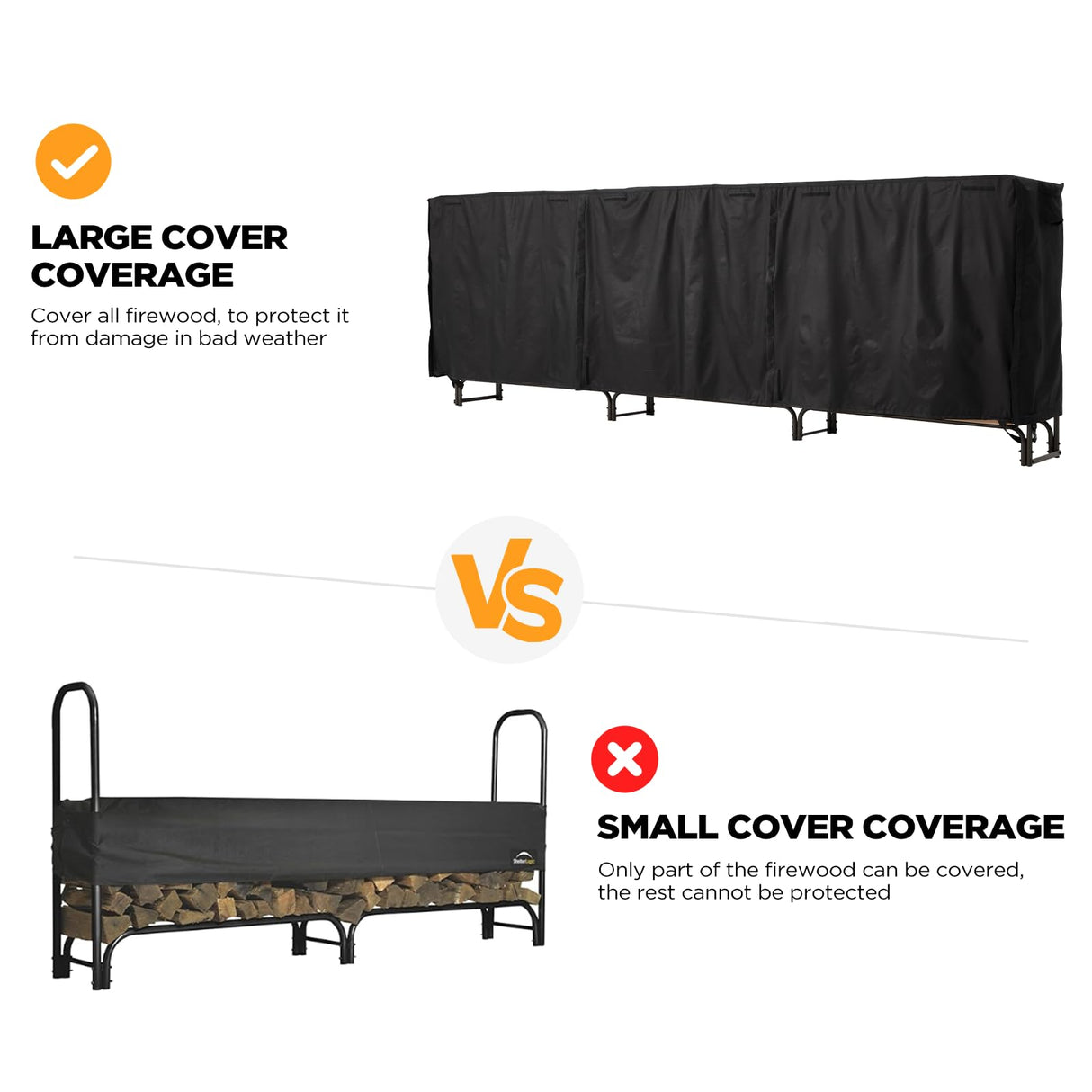 Danrelax 12ft Firewood Rack Outdoor with Cover, Wood Storage Rack for Fire log and Firewood, 600D Oxford Fabric Water-Resistant Cover, for Fireplace Indoor, Patio, Courtyard, Black Danrelax