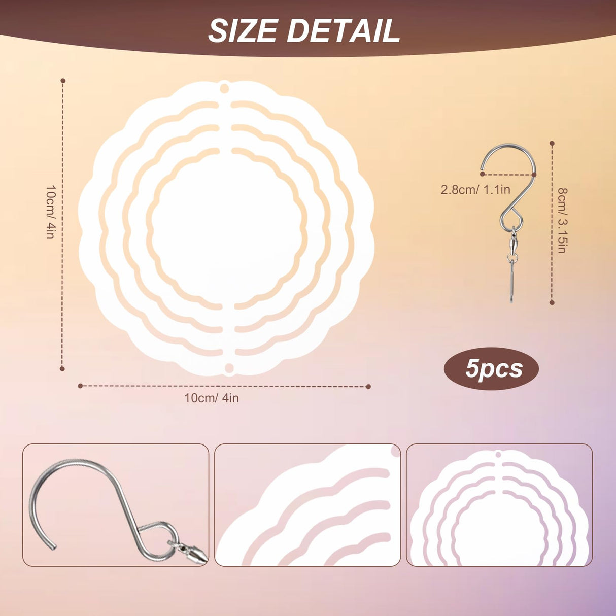 5pcs 4 Inch Sublimation Wind Spinner, Sublimation Blanks Spinners 3D Wind Spinners Aluminum Wind Spinners Hanging for Indoor Outdoor Garden Lawn Yard Decoration BOXOB