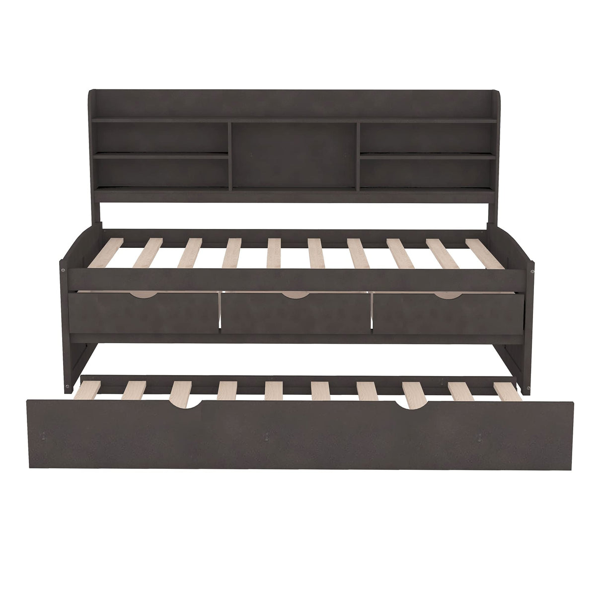 Harper & Bright Designs Twin Size Captain's Daybed with Trundle, Drawers & Bookcase in Antique Gray Harper & Bright Designs