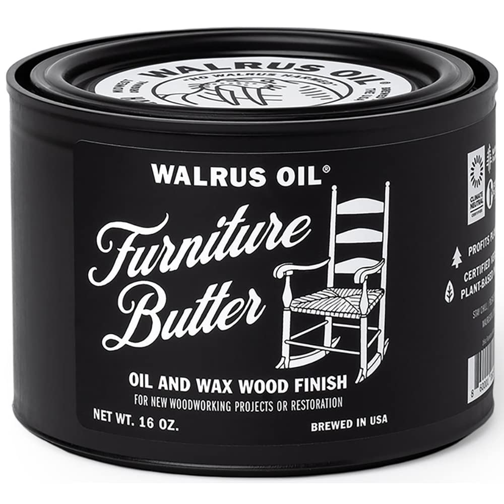 WALRUS OIL - Furniture Butter, Paste Wax Finish. Tung Oil, Carnauba Wax, and Pine Rosin Wood Sealer. Naturally VOC-Free, Matte to Satin Finish, 16oz Walrus Oil