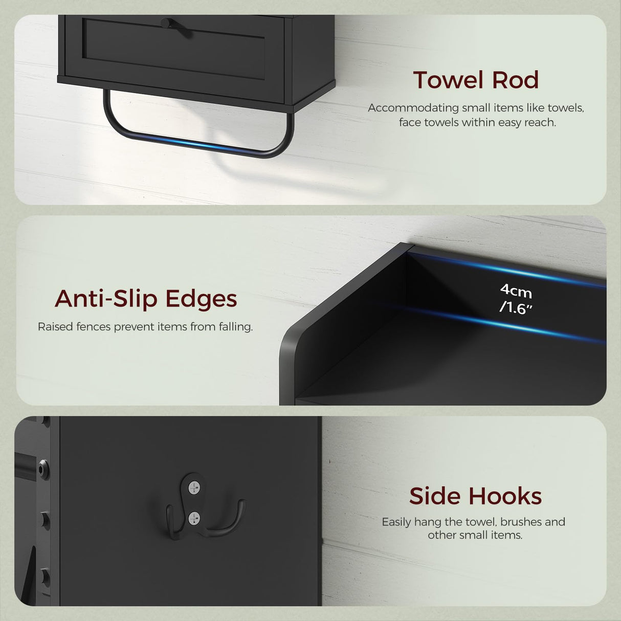 MAHANCRIS Bathroom Wall Cabinet, Farmhouse Medicine Cabinets with Sliding Door, Wall Mounted Storage Cabinet with Adjustable Shelf and Towel Bar, for Bathroom, Living Room, Kitchen, Black MAHANCRIS