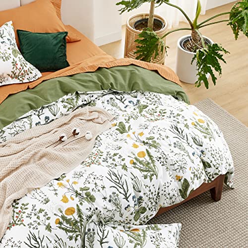 Bedsure Duvet Cover Full Size - 100% Cotton Reversible Floral Full Duvet Cover Set with Zipper Closure, 3 Pieces Soft & Breathable Green Bedding Set with 2 Pillow Shams 20"x26" Bedsure