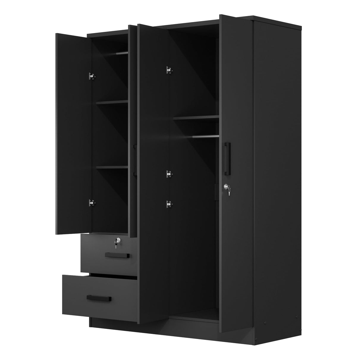 Woodpeckers Furniture And Mattress 4 Doors Wardrobe 2 Drawers with Shelves 72" high (Black) Woodpeckers Furniture And Mattress
