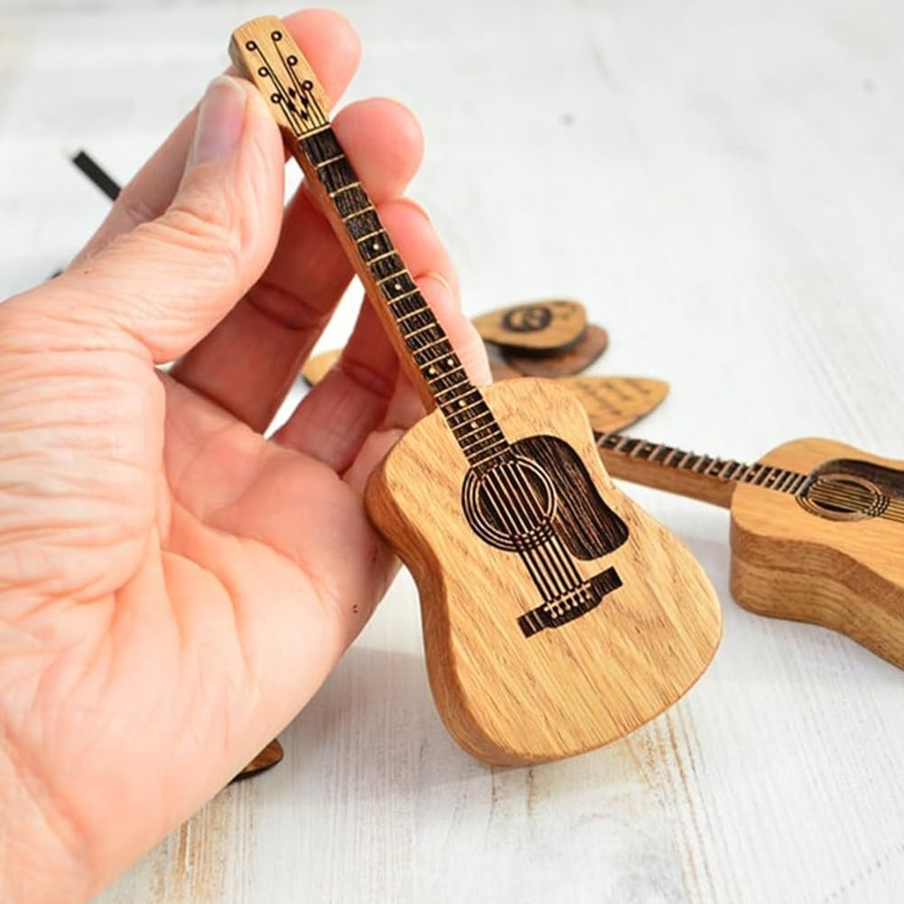 lagine Wooden Acoustic Guitar Pick Box with Stand, Personalized Guitar Box for Pick, Engraved Guitar Picks Box, Wood-carved Guitar Pick Stand for Guitar Picks Storage, for Guitarist Musician lagine