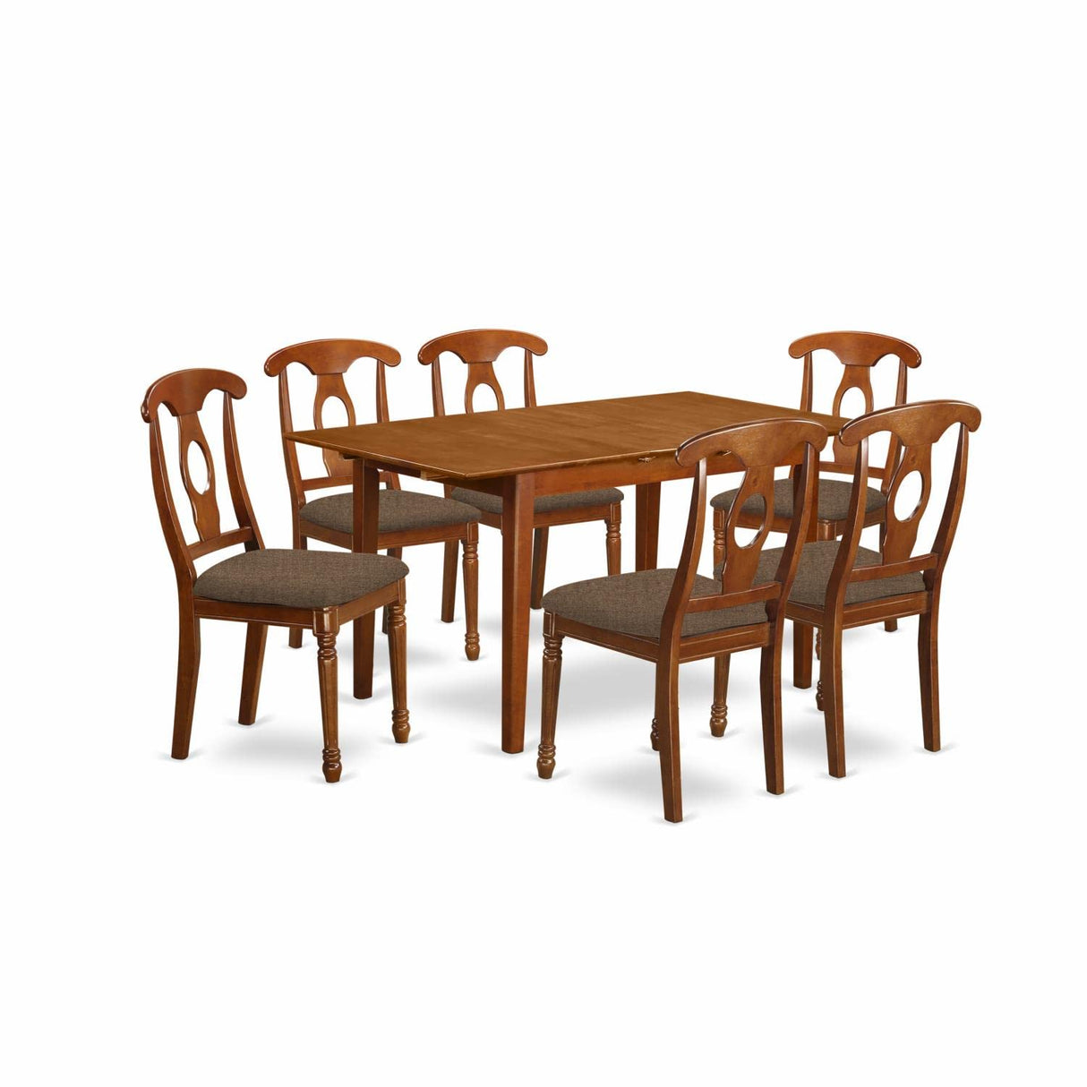 East West Furniture PSNA7-SBR-C 7 Piece Dinette Set Consist of a Rectangle Dining Room Table with Butterfly Leaf and 6 Linen Fabric Upholstered Dining Chairs, 32x60 Inch, Saddle Brown East West Furniture