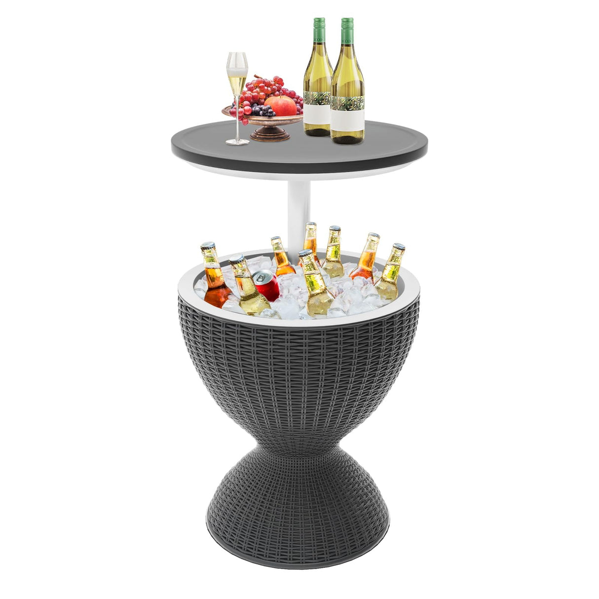 SHAREWIN Outdoor Cooler Table, Height-Adjustable Patio Bar Tables 8 Gallon Beer and Wine Cooler, 3-in-1 Rattan Style Ice Bar with Drainage Plug for Pool Party (Black) SHAREWIN