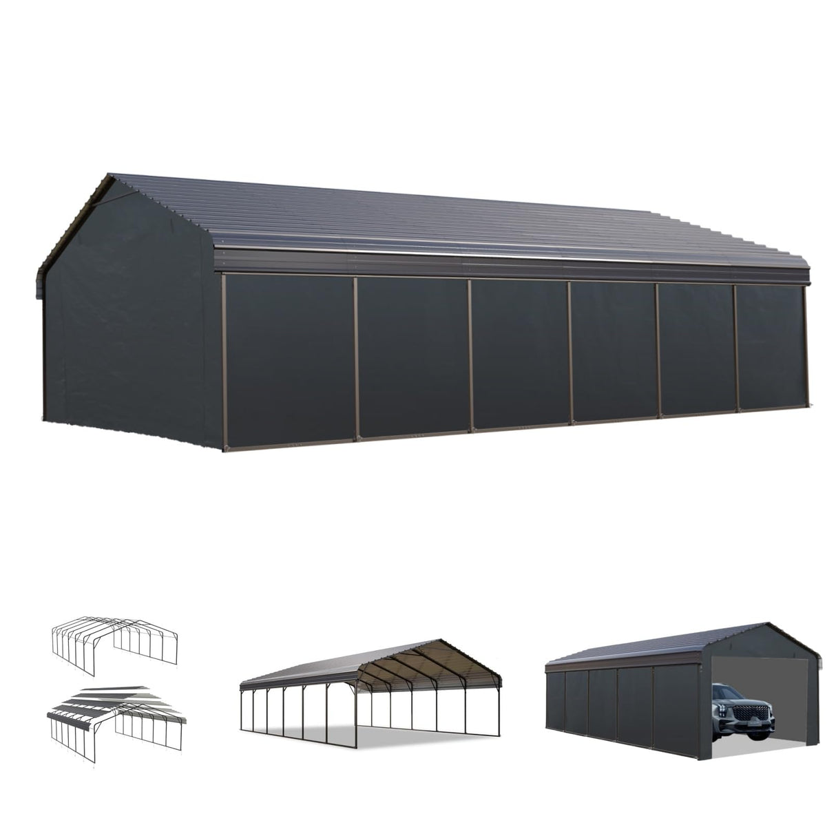 MFSTUDIO Carports 20x30 ft, Heavy Duty CarPort with Side Walls, Metal Outdoor Car Port Canopy Shelters Garage Shelter Shade with Galvanized Roof for Car, Truck and Boats MFSTUDIO