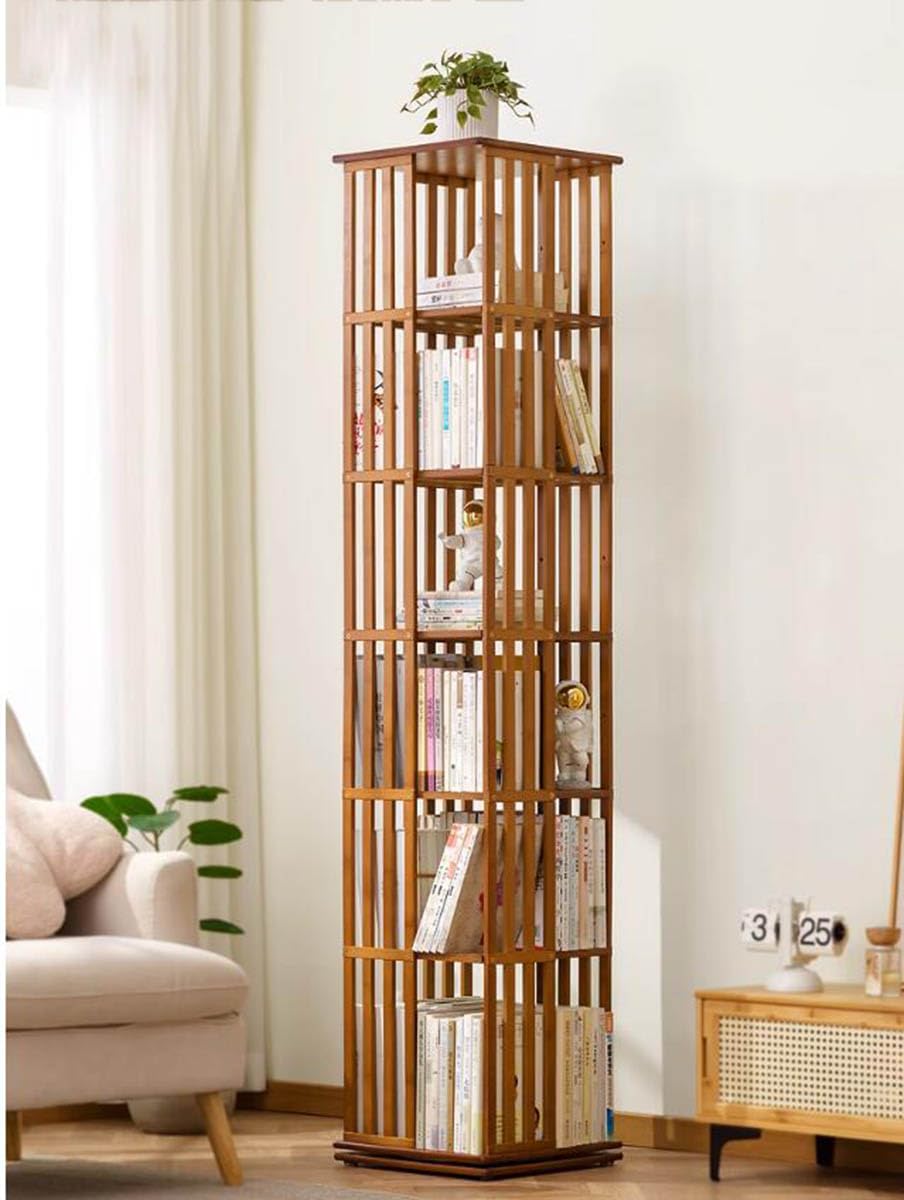 XAFNG 360-Degree Rotating Bamboo Bookcase - 5/6 Tier Freestanding Storage Organizer for Home and Office WoodArtSupply