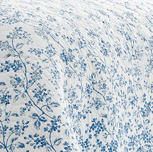 Laura Ashley Home - Queen Quilt Set, Reversible Cotton Bedding with Matching Shams, Pre-Washed Home Decor for Added Softness (Flora Blue, Queen) Laura Ashley