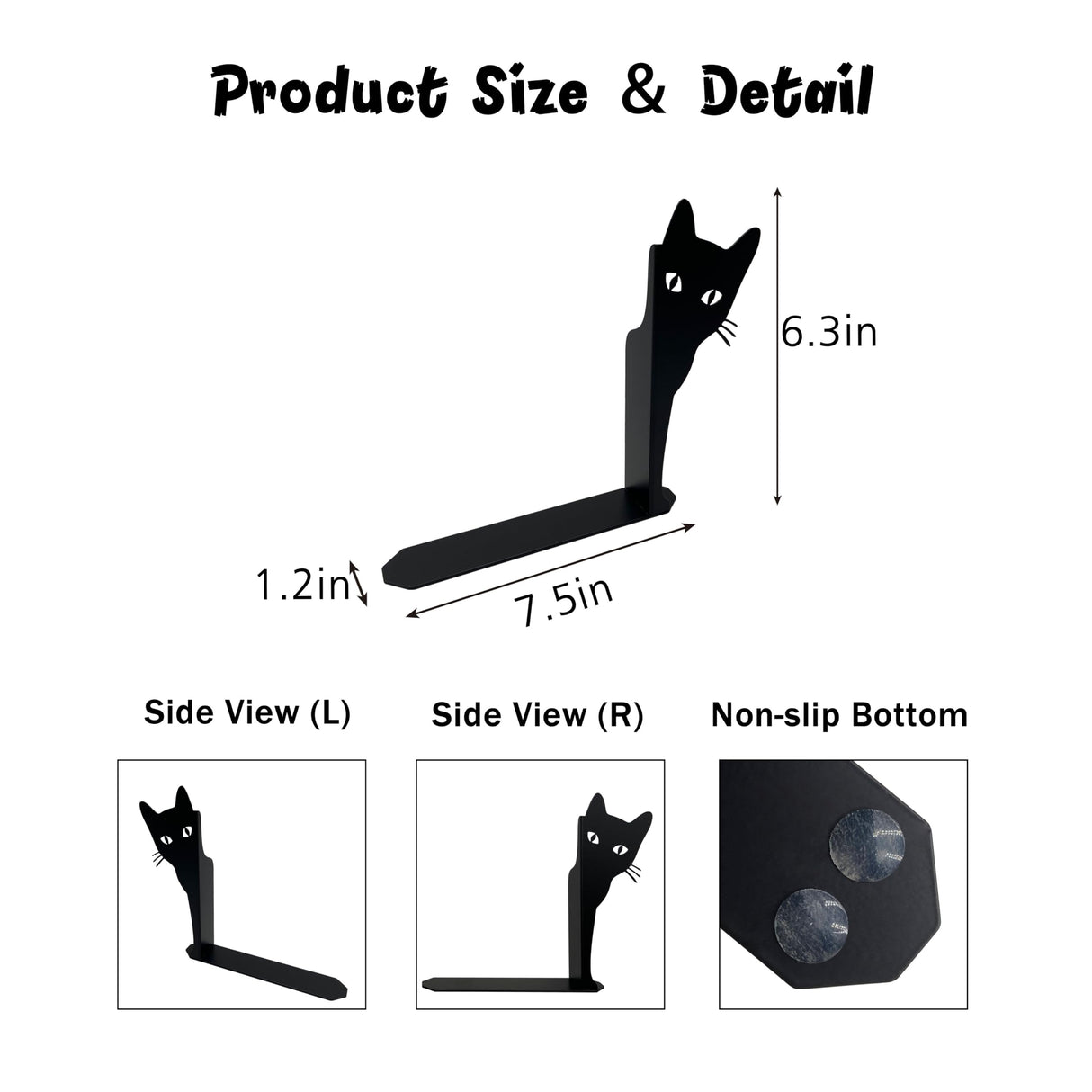 Peeping Cat Metal Bookends Cute Cat Book Ends for Shelves Bookshelf Decorative Objects Home Office Desk Bookshelf Decor Cat Lover Gifts for Women (Black) Ecqizer