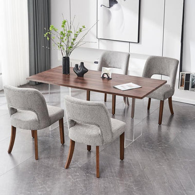 VKNOW Wooden Dining Chairs Set of 4, Modern Fabric Upholstered Dining Room Chair Kitchen Chairs, Farmhouse Dinner Chair for Kitchen Dining Room, Grey