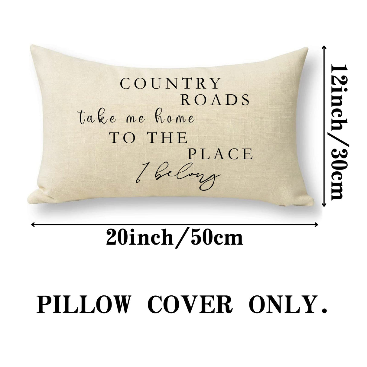Ussap Lumbar Country Roads Take Me Home Christmas Rectangle Decorative Throw Pillow Cover, Rustic Quote Home Farmhouse Decoration, Housewarming Gift Cushion Case for Sofa Decor Cotton Linen 12 x 20 Ussap