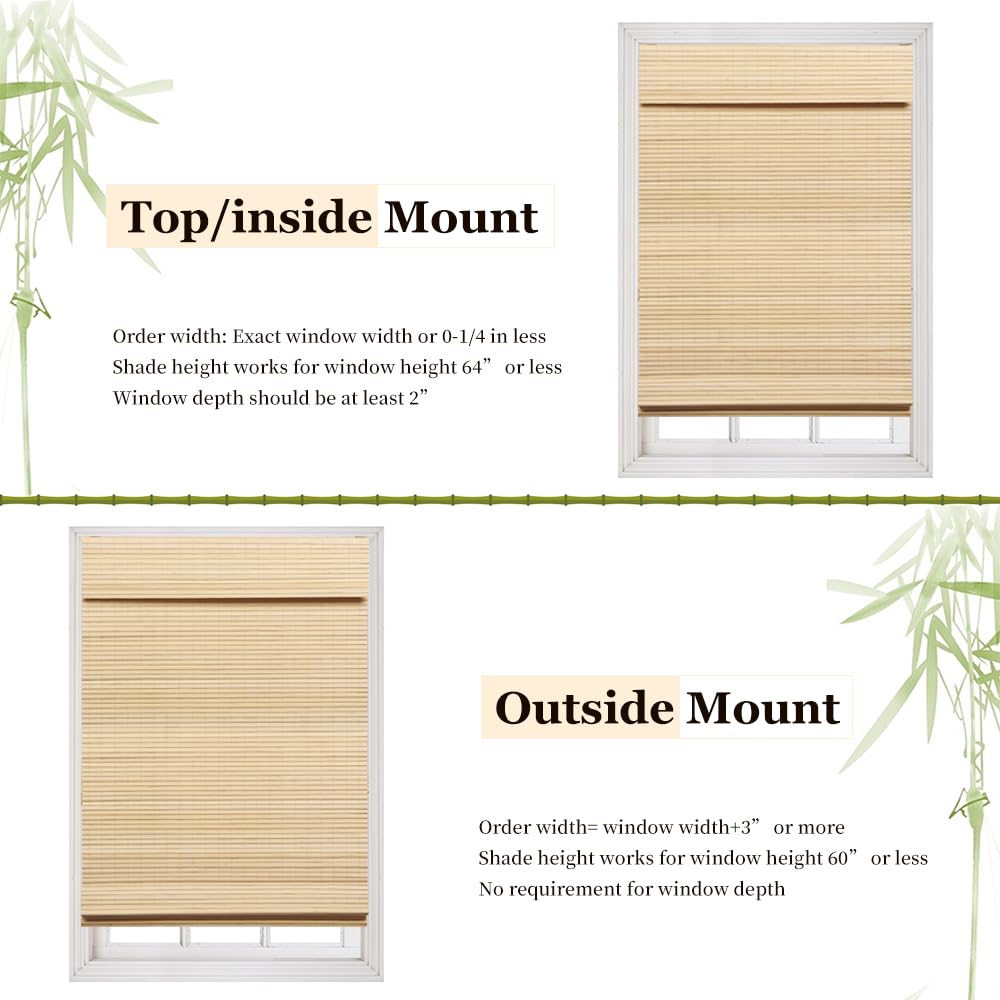 LUCKUP Cordless Natural Bamboo Roman Blinds - Blackout Shades with Valance Cover for Enhanced Privacy 34" W x 64" H LUCKUP