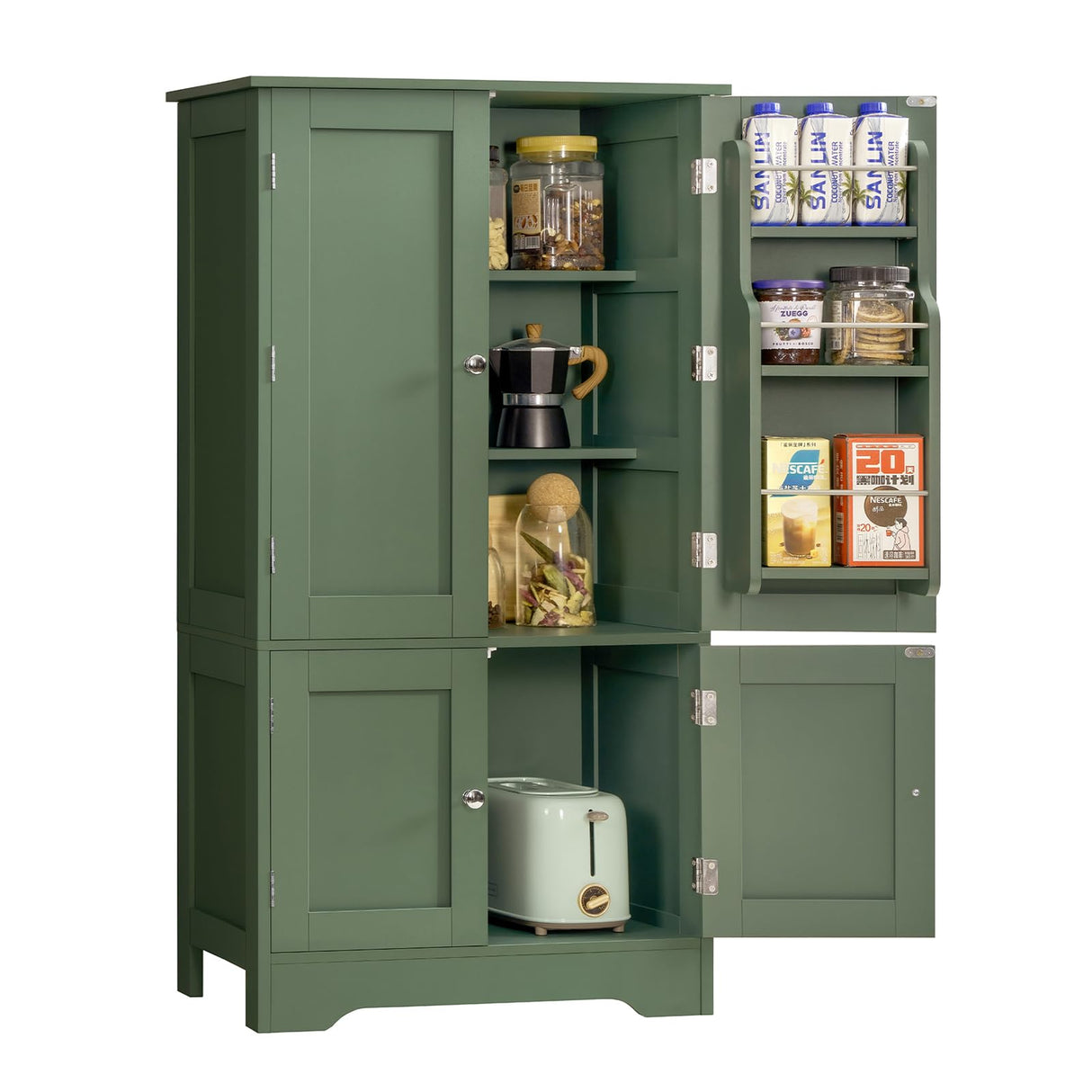 TEENFON 43" H Storage Cabinet with 4 Doors, Kitchen Cabinet with 6 Door Shelves, Kitchen Pantry Cabinets for Living Room, Dining Room, Bathroom, Forest Green TEENFON