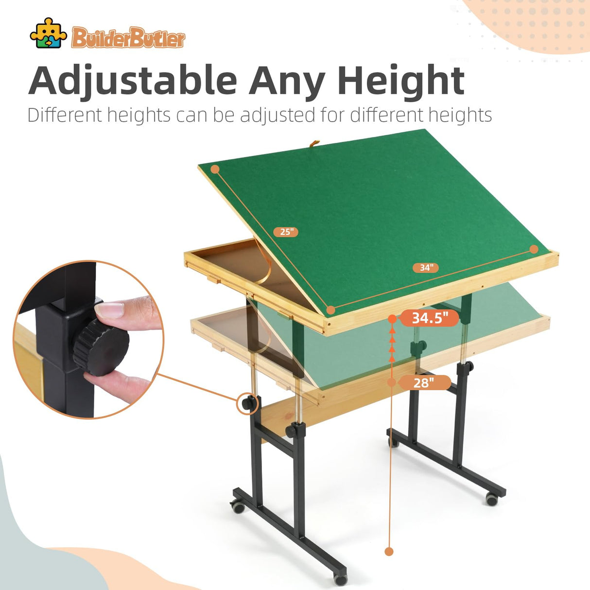 BuilderButler Dual-Layer 25"x34" Adjustable Puzzle Table,3-Tilting-Angle Adjustable Table with 4 Drawers and Cover,Ideal for Puzzle Enthusiasts BuilderButler
