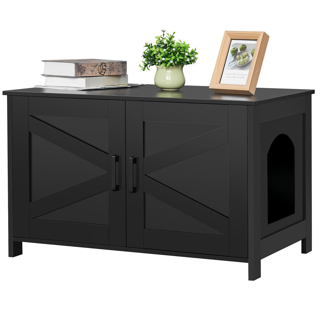 Homhedy Cat Litter Box Enclosure,Litter Box Furniture Hidden with Barn Door,Wooden Cat Washroom Furniture,Cat House,Fit Most of Litter Box, Black Homhedy